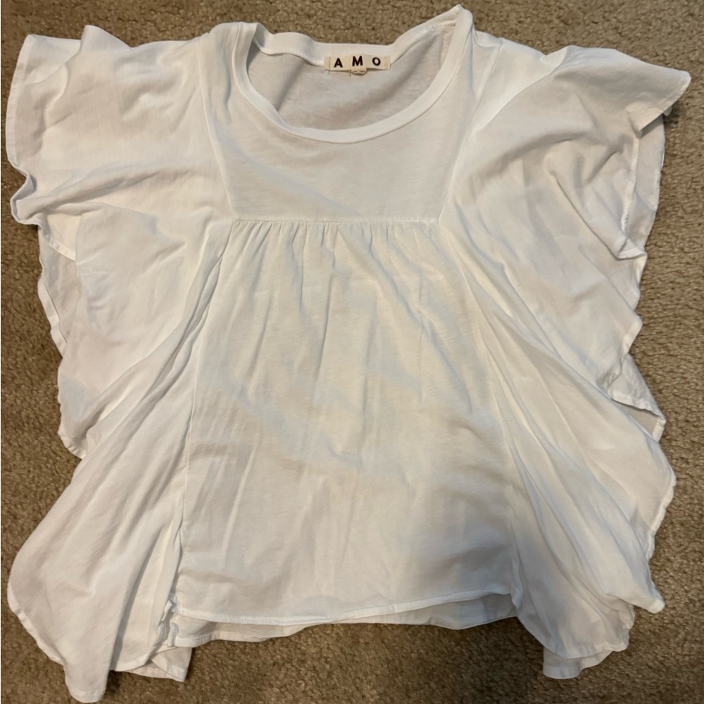 AMO White Flutter Sleeve Top